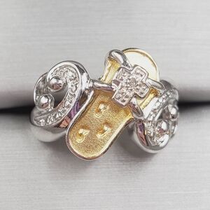 Genuine Diamond Yellow Gold 925 Sterling Silver Sandle Flip Flop Footprint Ring